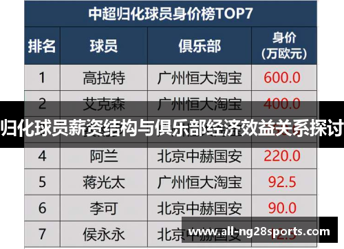 归化球员薪资结构与俱乐部经济效益关系探讨